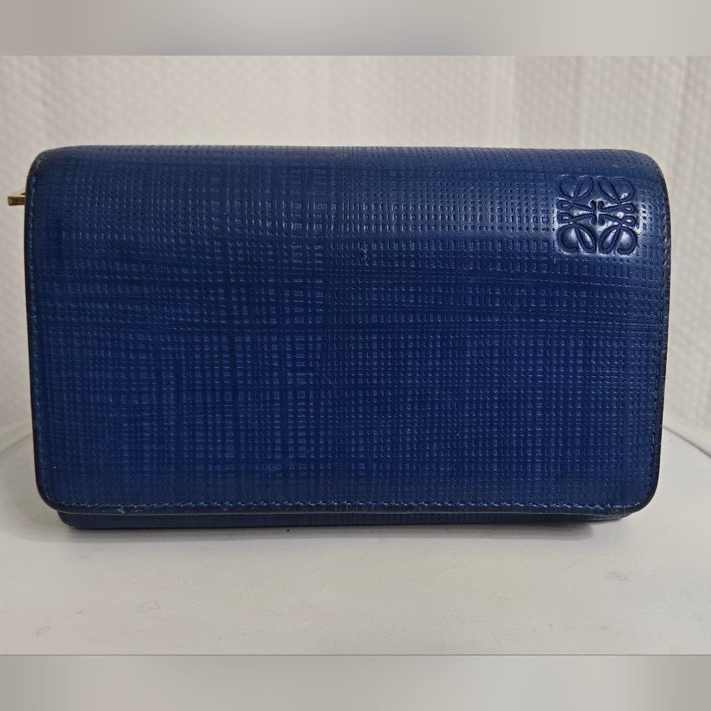 EUC Loewe Textured Navy Leather Wallet